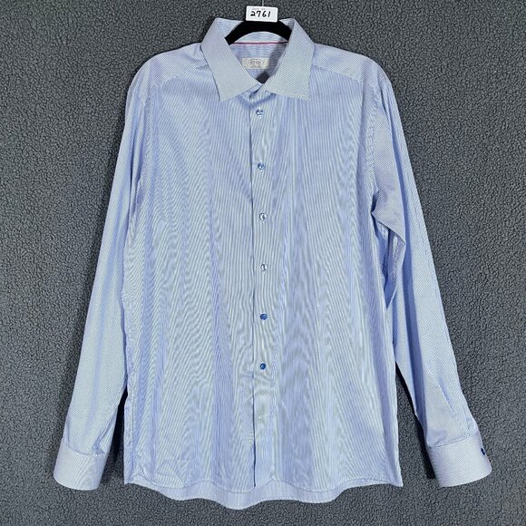 Eton Contemporary Striped Button Up Dress Shirt - Men's Size 44/17.5 White Blue - Picture 1 of 9